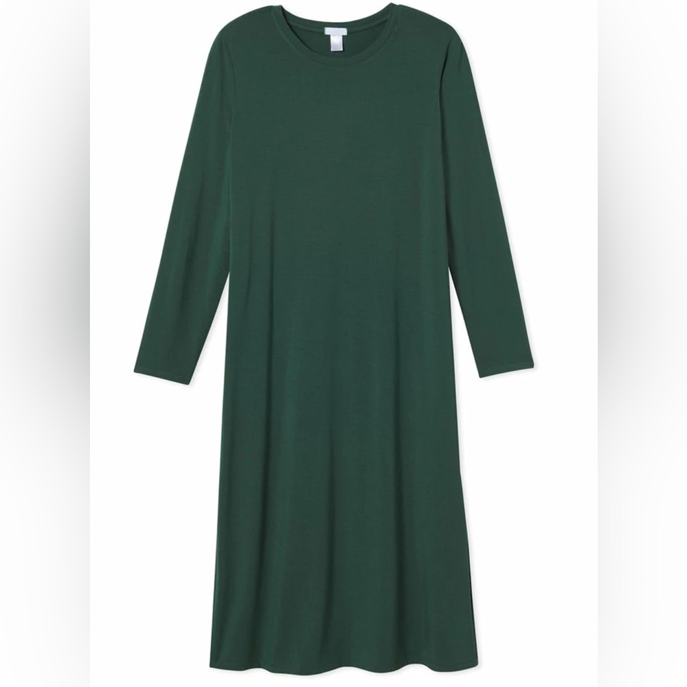 Lake Bamboo Long Sleeve Lounge Dress in Forest size small